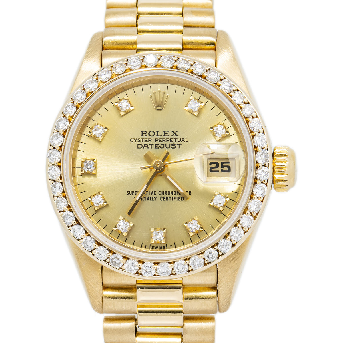 Rolex DateJust 69178 18K YG President Diamond Bezel Champagne Dial Auto 26mm