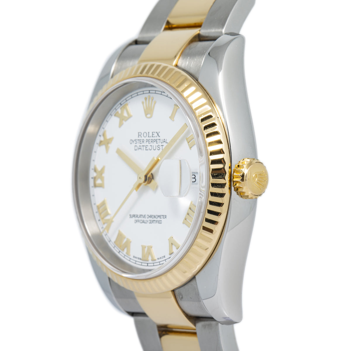 Rolex Datejust 116233 18K YG Two Tone Oyster Roman White Dial Unisex Watch 36mm