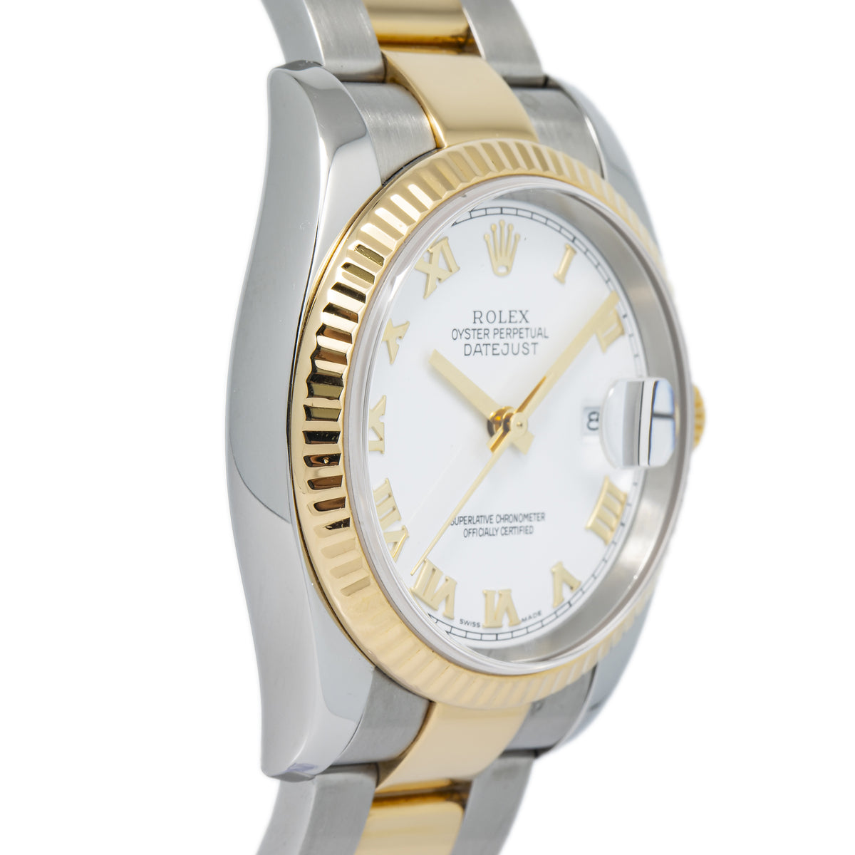 Rolex Datejust 116233 18K YG Two Tone Oyster Roman White Dial Unisex Watch 36mm