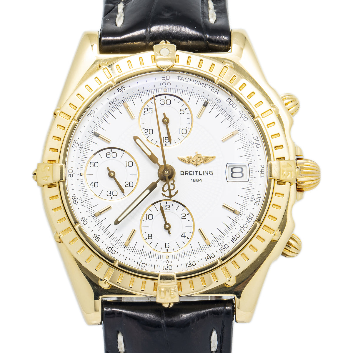 Breitling Chronomat K13050.1 18K Yellow Gold White Dial Auto Men's Watch 40mm