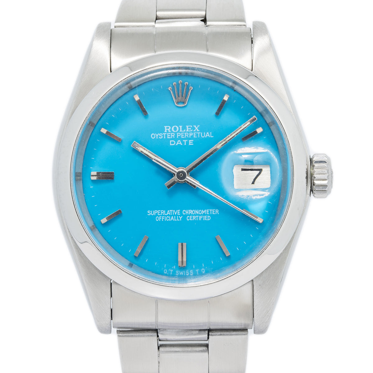 Rolex Date Oyster 1500 Stainless Steel Stella Turquoise Dial Auto Unisex 34mm