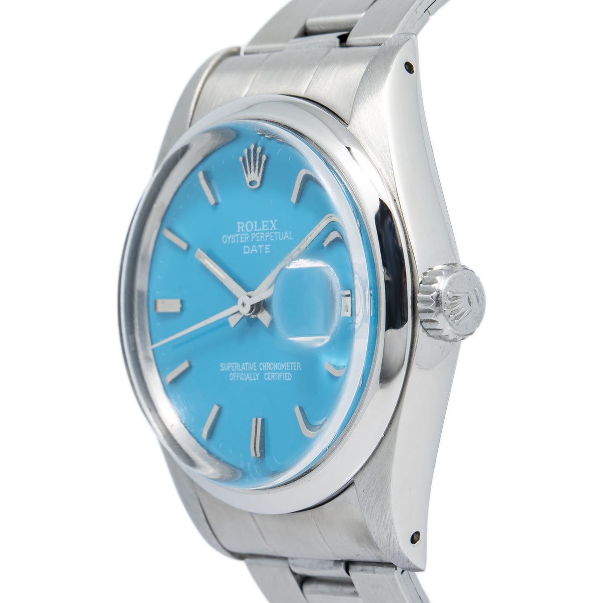 Rolex Date Oyster 1500 Stainless Steel Stella Turquoise Dial Auto Unisex 34mm