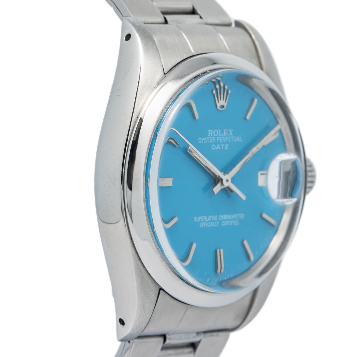 Rolex Date Oyster 1500 Stainless Steel Stella Turquoise Dial Auto Unisex 34mm