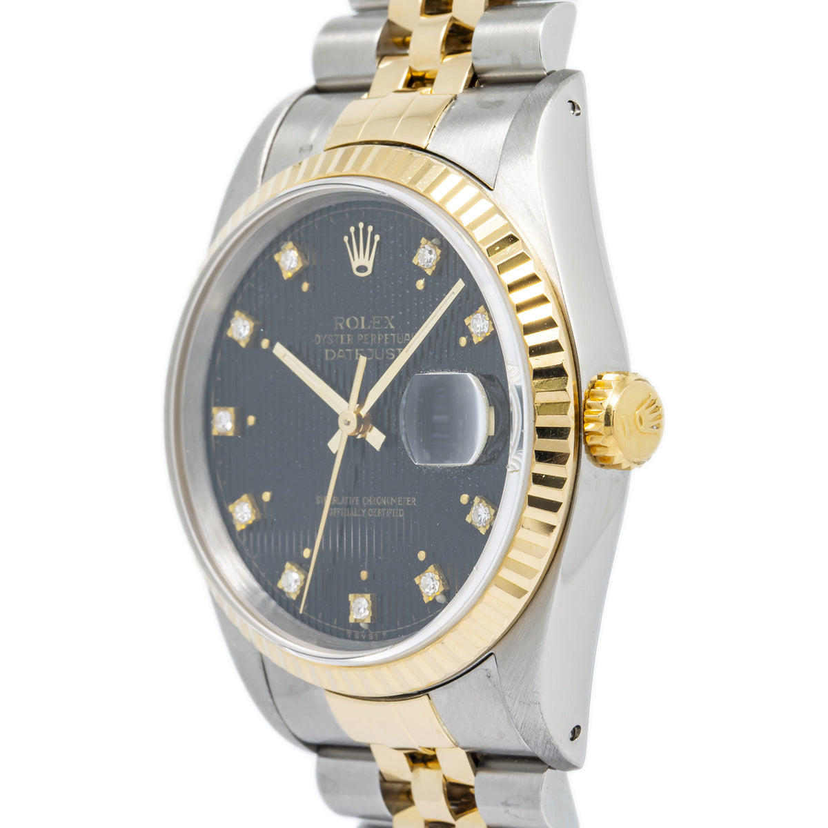 Rolex DateJust 16233 Jubilee 18K Two Tone YG Black Diamond Dial Auto Unisex 36mm