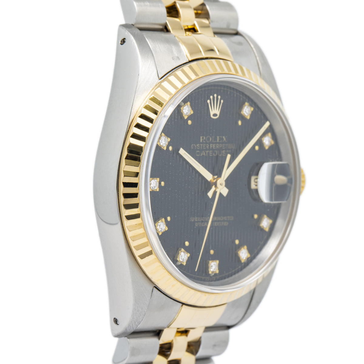 Rolex DateJust 16233 Jubilee 18K Two Tone YG Black Diamond Dial Auto Unisex 36mm