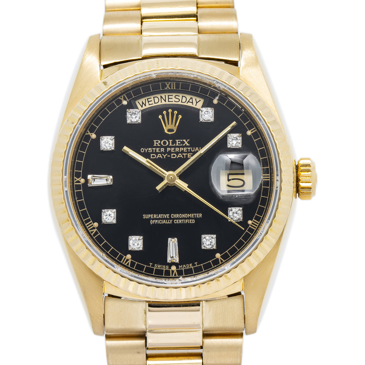 Rolex Day-Date 18038 18k YG President Factory Diamond BlackDial Auto Unisex 36mm