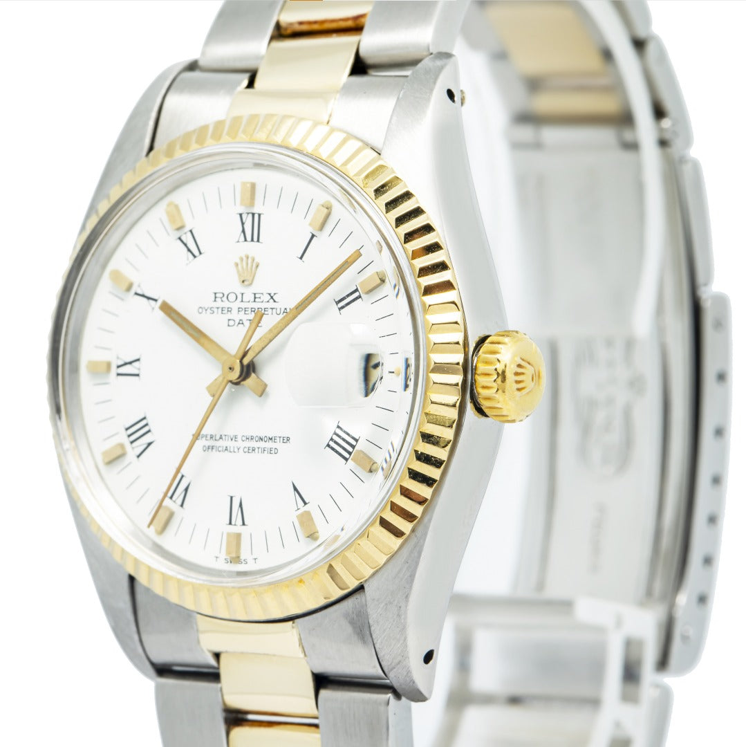 Rolex Date 1500 Oyster 18K YG Two Tone White Dial Automatic Unisex Watch 34mm