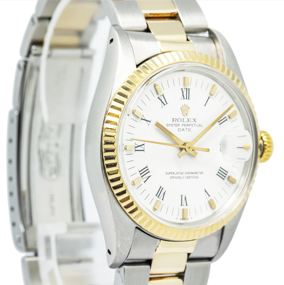 Rolex Date 1500 Oyster 18K YG Two Tone White Dial Automatic Unisex Watch 34mm