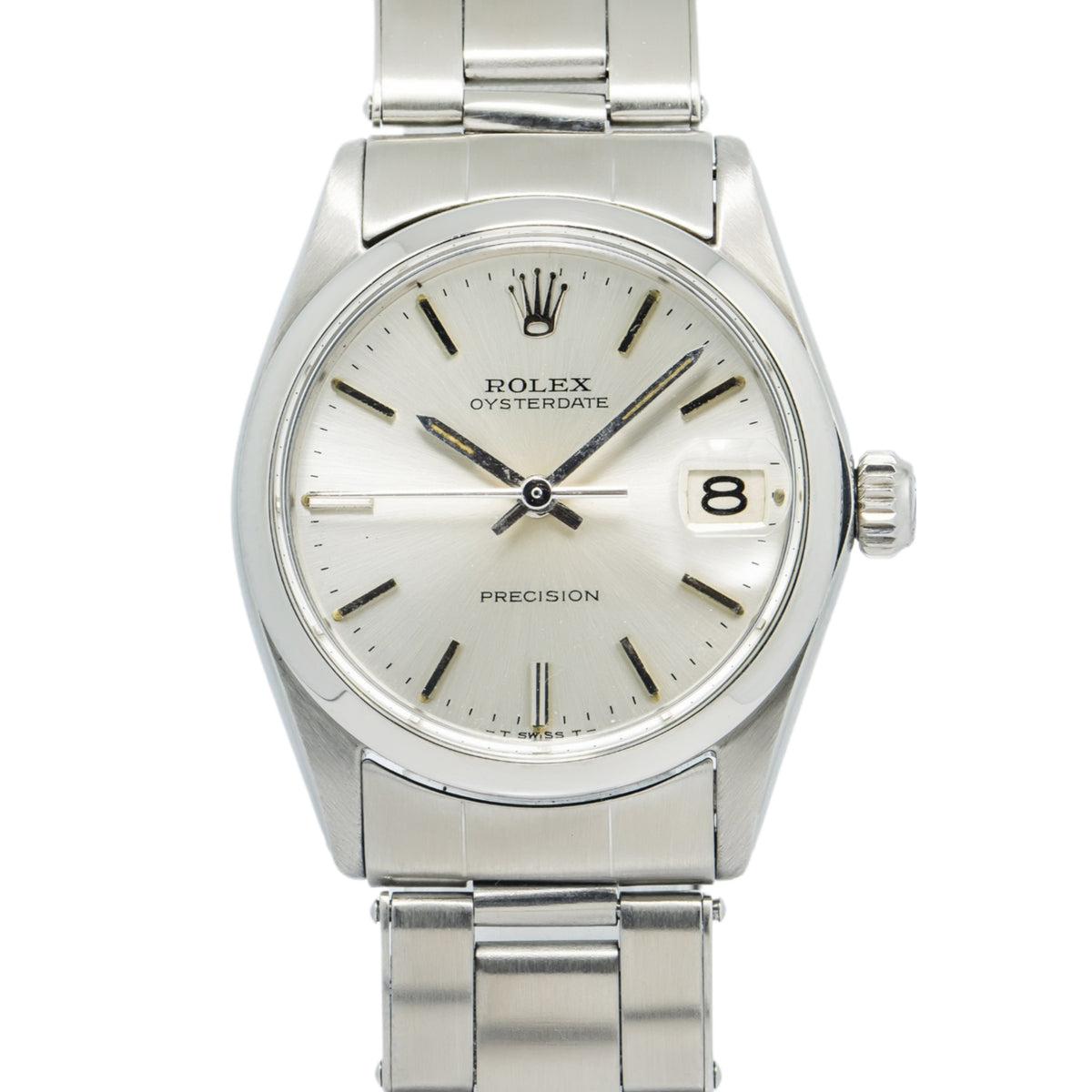 Rolex Oyster Date Precision 6466 SS Manual Silver Dial Midsize Ladies 30mm