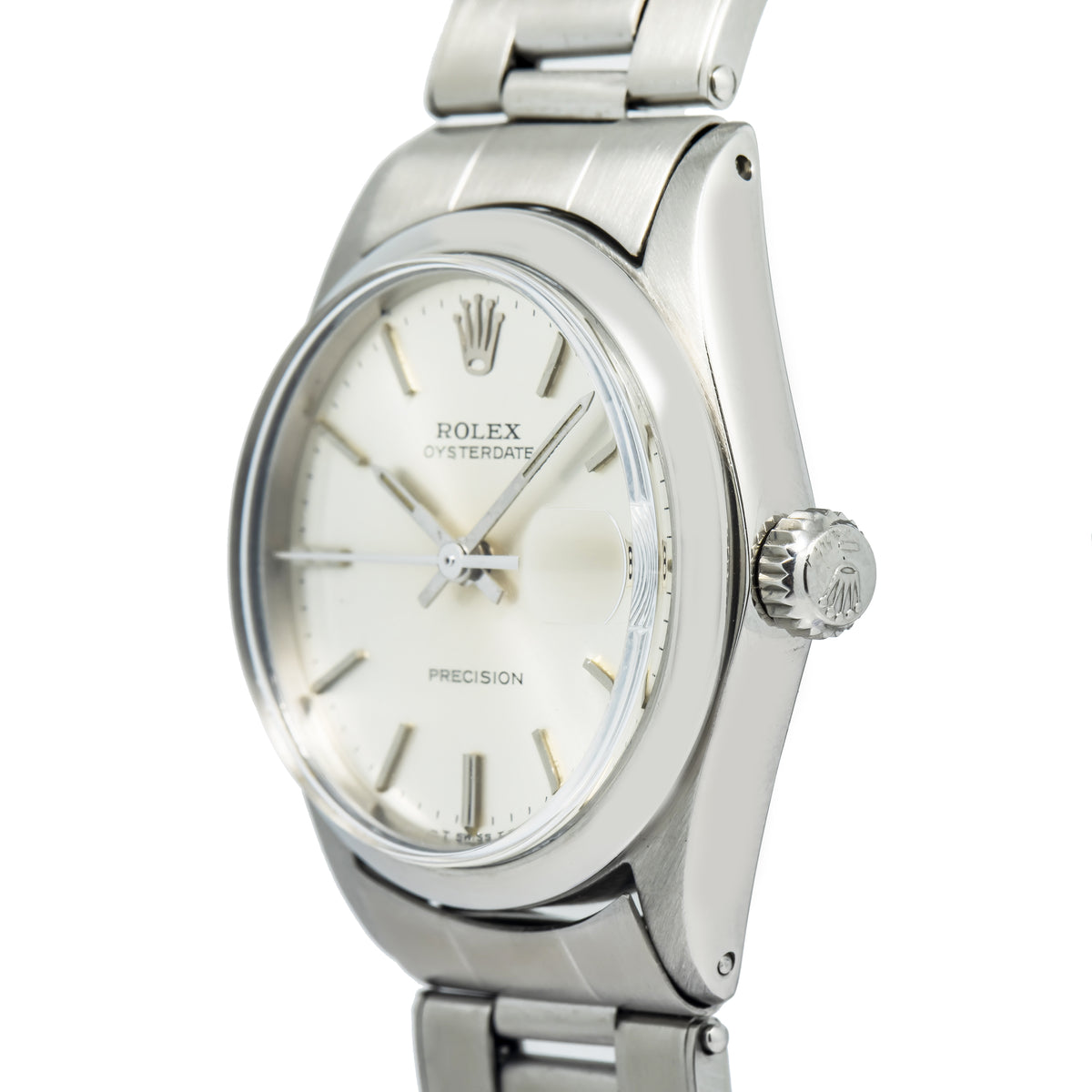 Rolex Oyster Date Precision 6466 SS Manual Silver Dial Midsize Ladies 30mm