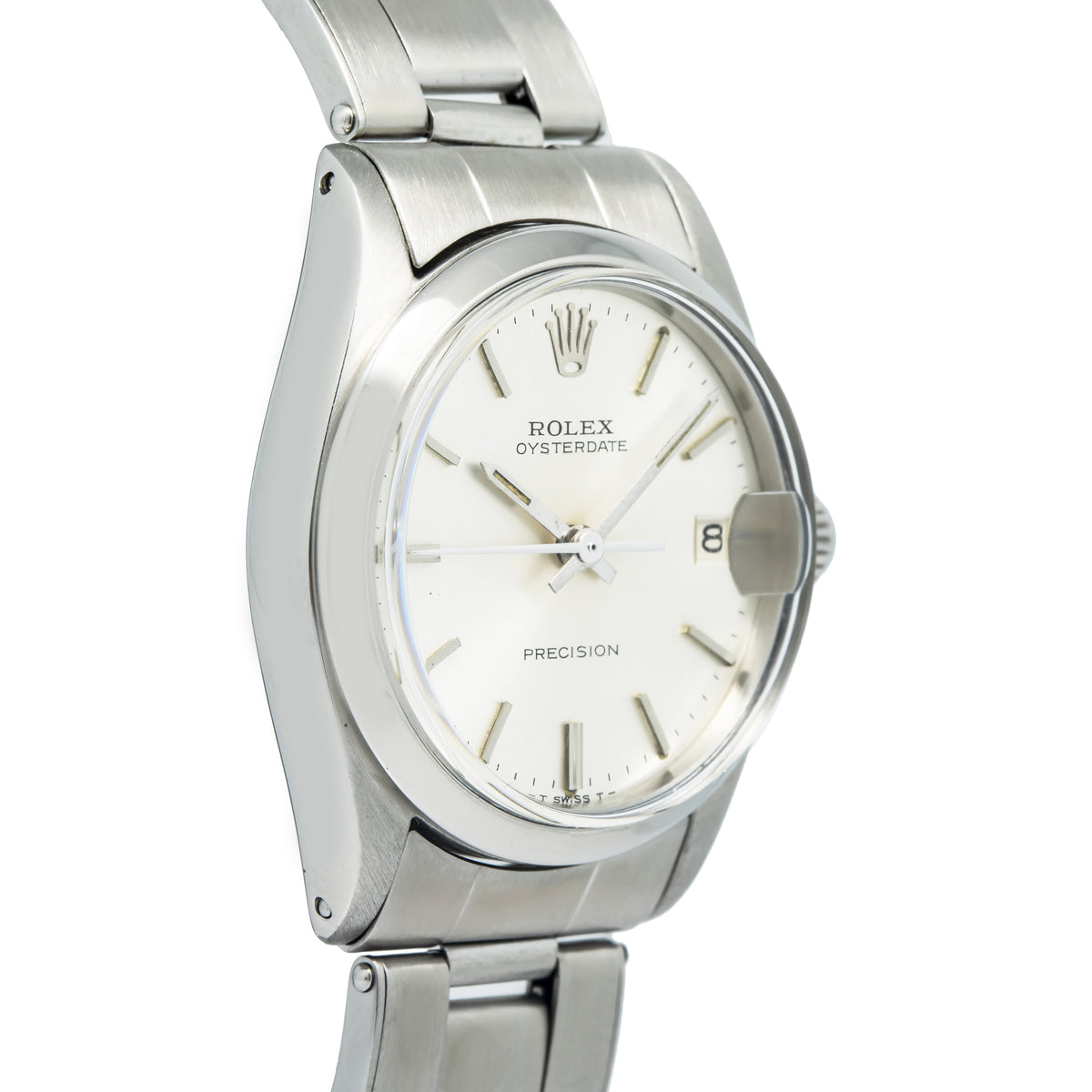 Rolex Oyster Date Precision 6466 SS Manual Silver Dial Midsize Ladies 30mm