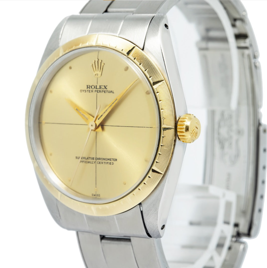 Rolex Oyster Perpetual 1008 14K Yellow Gold Zephyr Dial Automatic Unisex 34mm