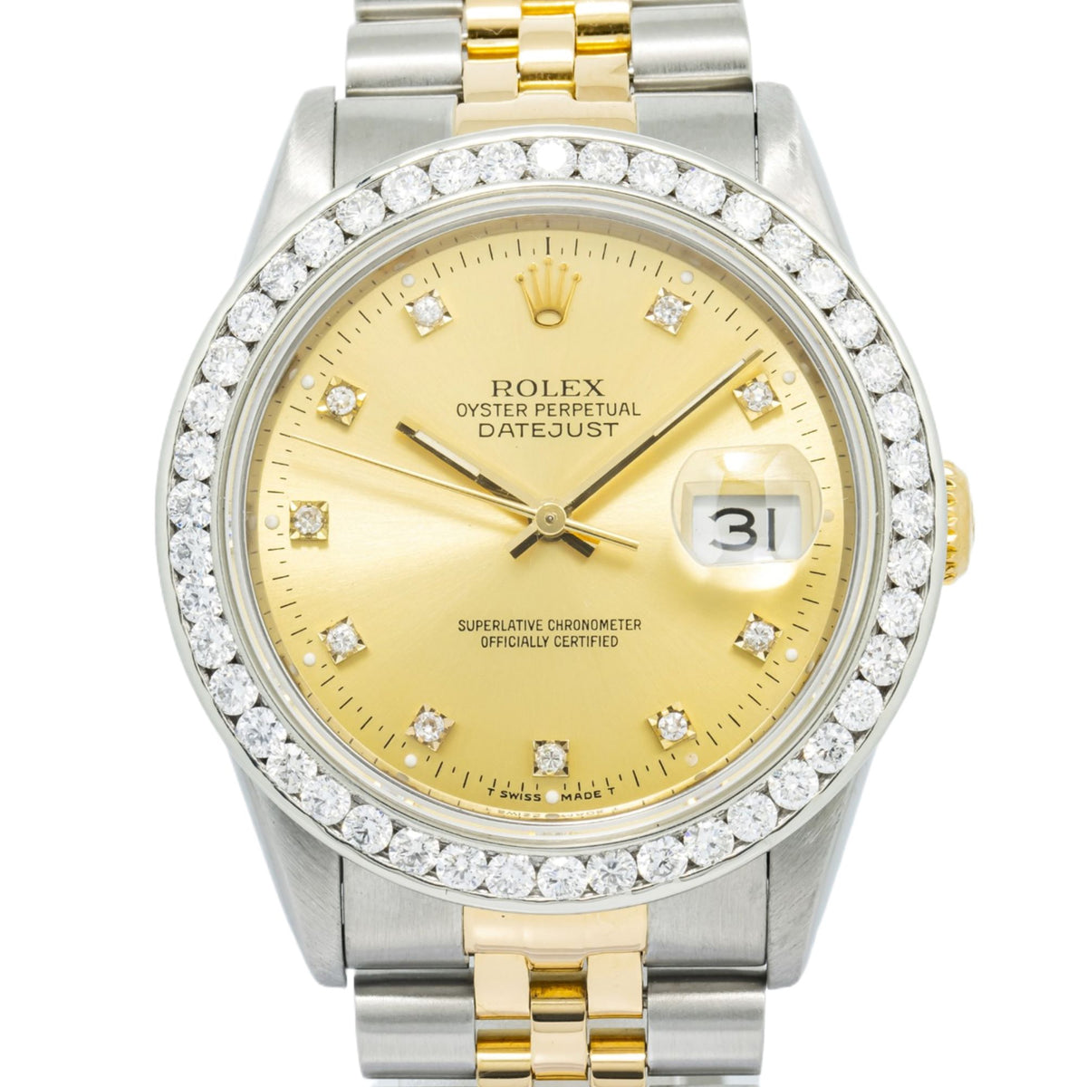 Rolex DateJust 16233 18K YG Two Tone Jubilee Factory Diamond Champagne Dial 36mm