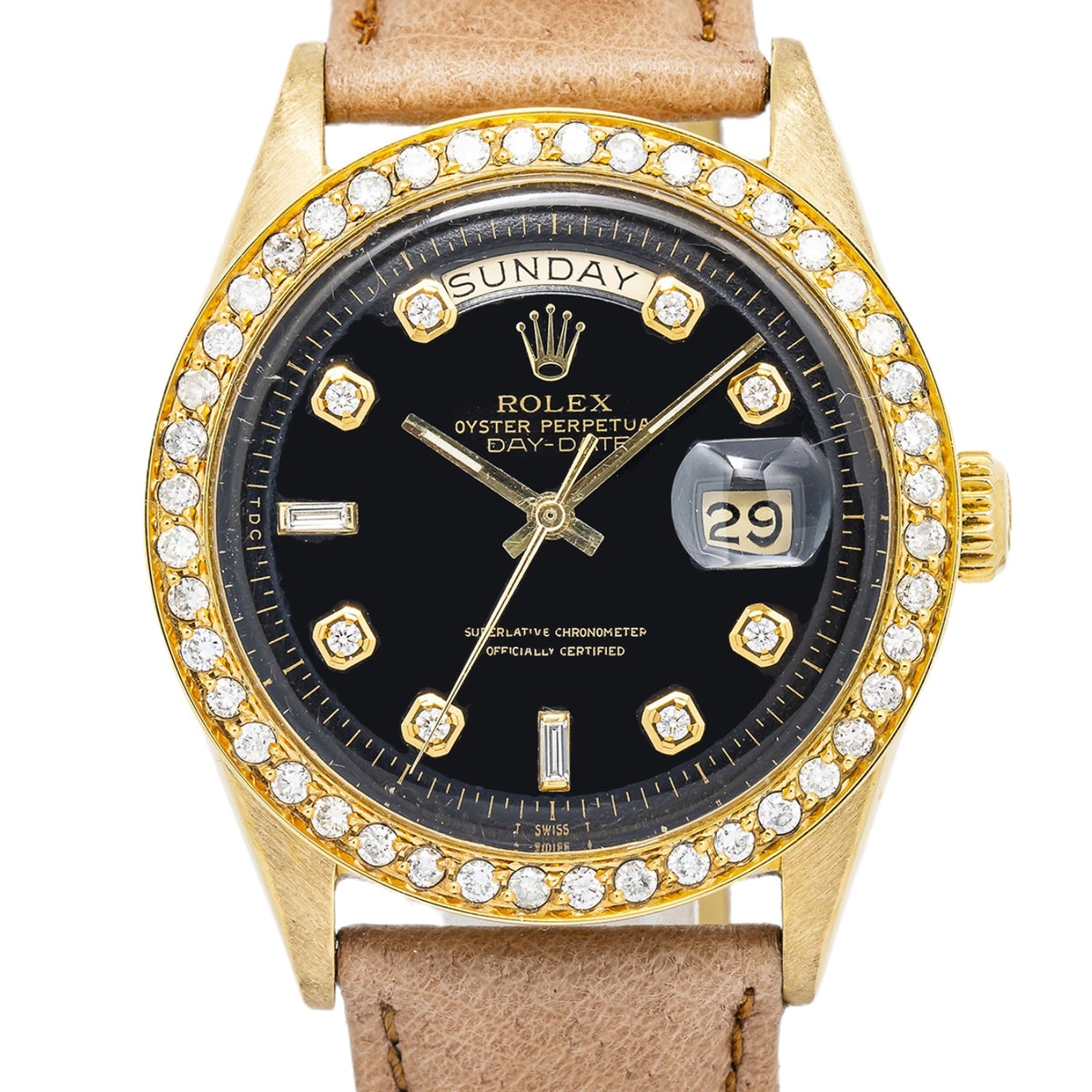 Rolex Day-Date 1803 18K Yellow Gold Diamond Bezel Black Dial Auto Unisex 36mm