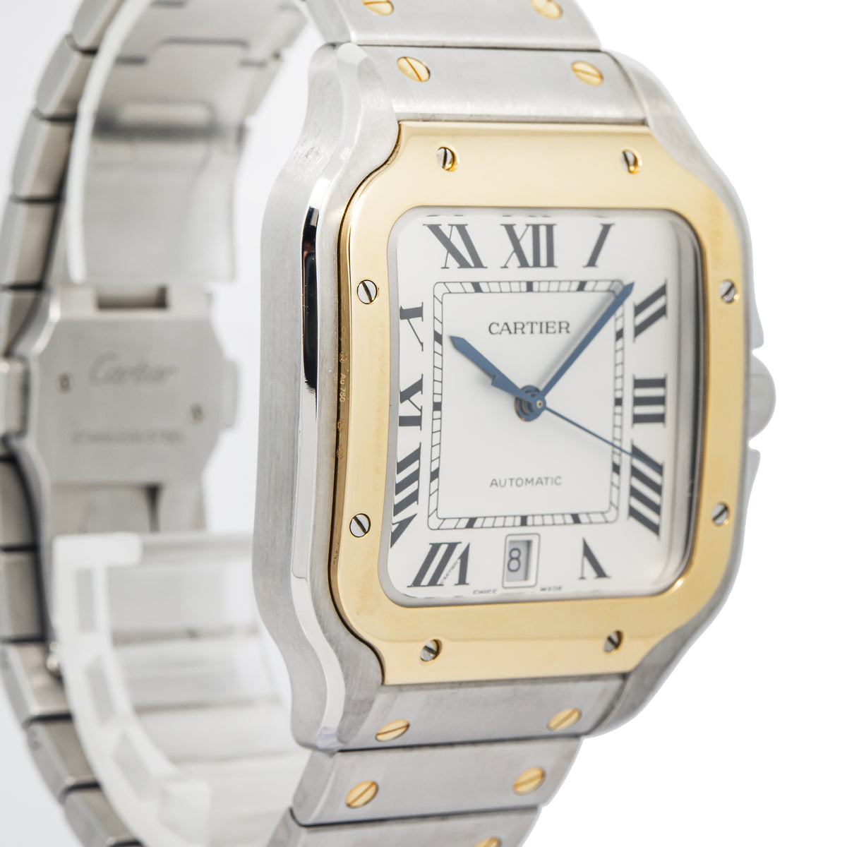 Cartier Santos 4072 W2SA0006 18K YG Two Tone Silver Dial Auto Men's Watch 40mm