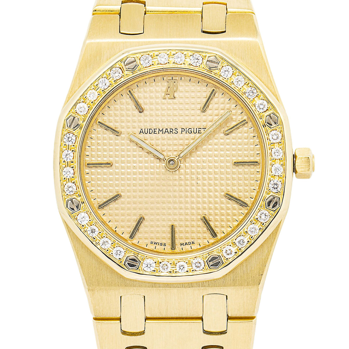 Audemars Piguet Royal Oak 56175BA 18K YG Diamond Bezel Gold Dial Quartz 33mm