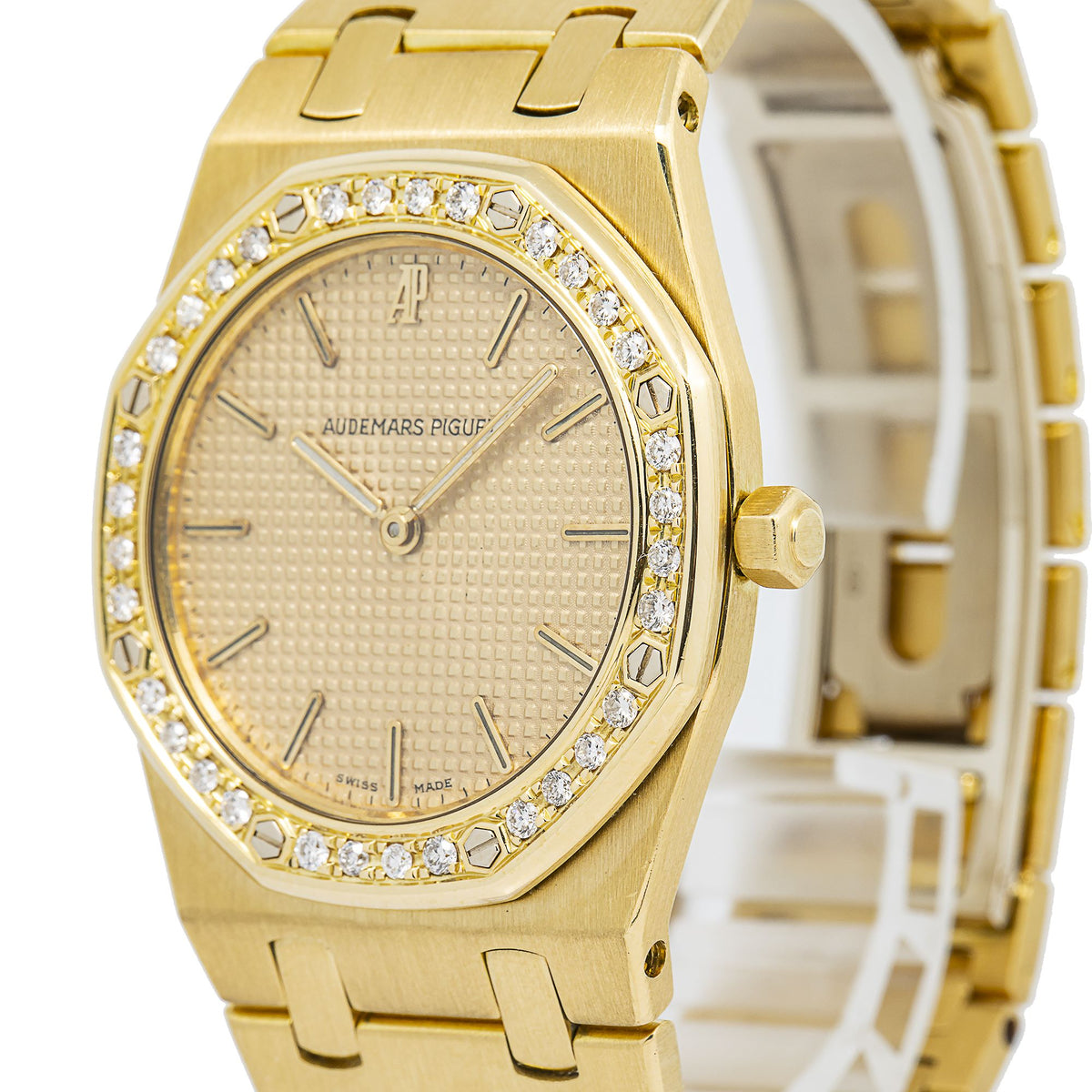 Audemars Piguet Royal Oak 56175BA 18K YG Diamond Bezel Gold Dial Quartz 33mm