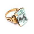 Emerald Cut Aquamarine Ring with 14K Yellow Gold 12.3Grams Size 7