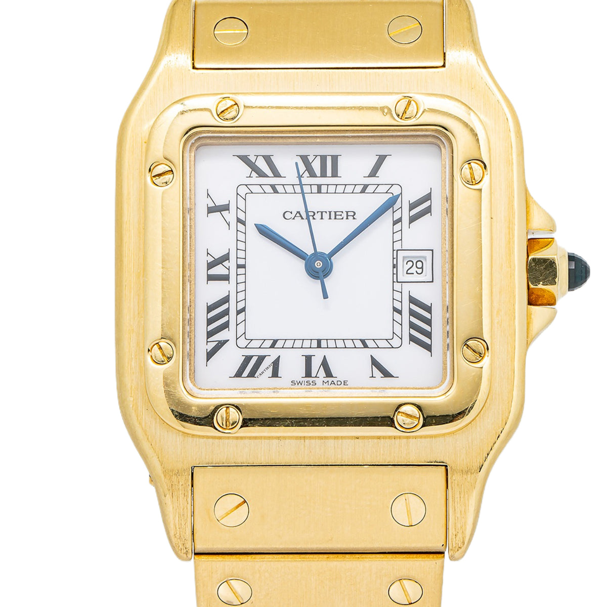 Cartier Santos 2960 W25014B9 18K Yellow Gold Quartz White Dial Ladies Watch 29mm