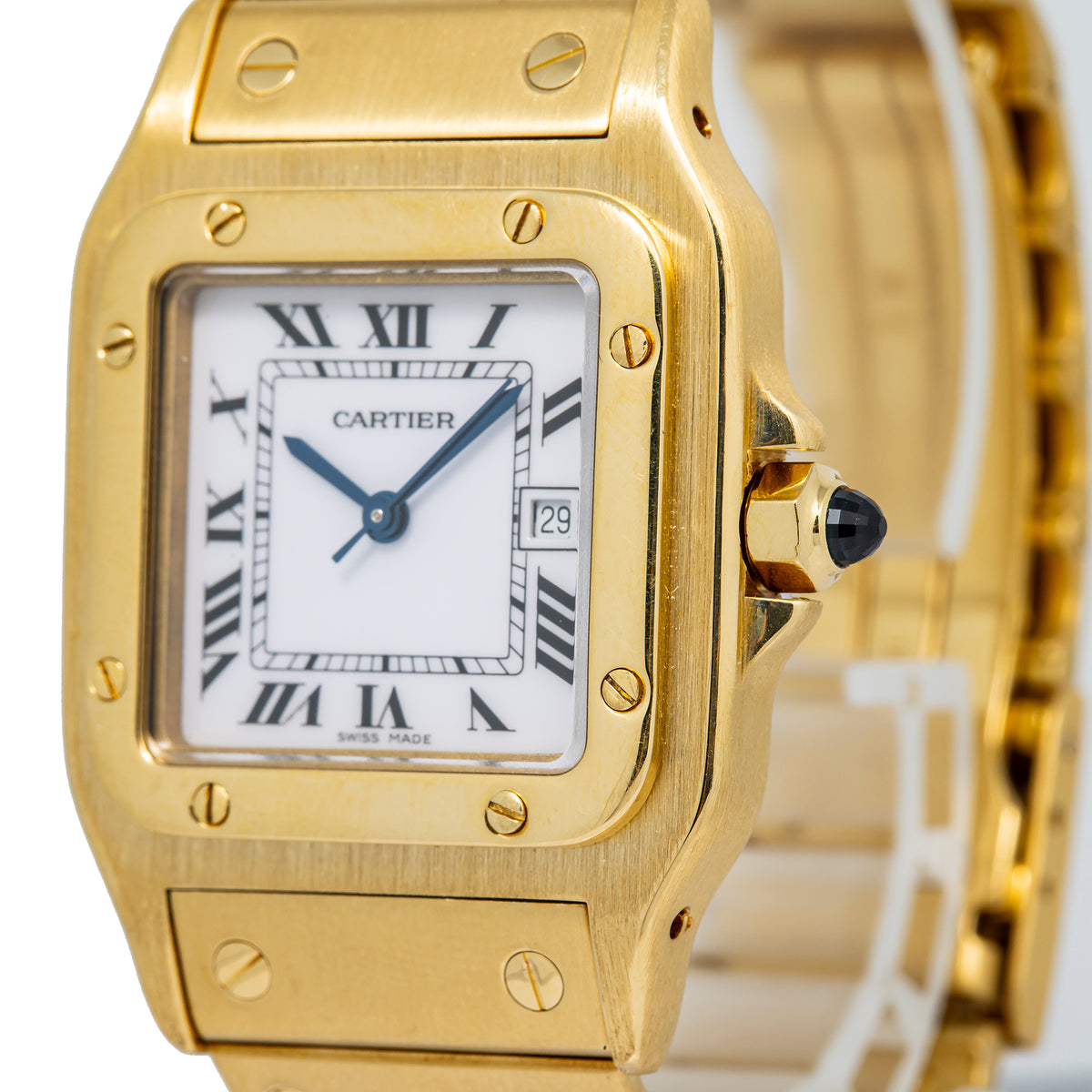 Cartier Santos 2960 W25014B9 18K Yellow Gold Quartz White Dial Ladies Watch 29mm