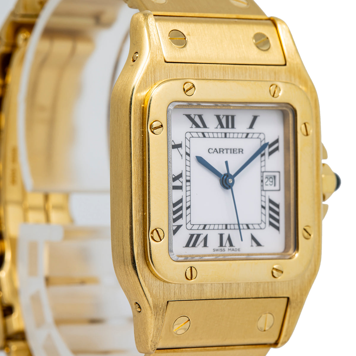 Cartier Santos 2960 W25014B9 18K Yellow Gold Quartz White Dial Ladies Watch 29mm