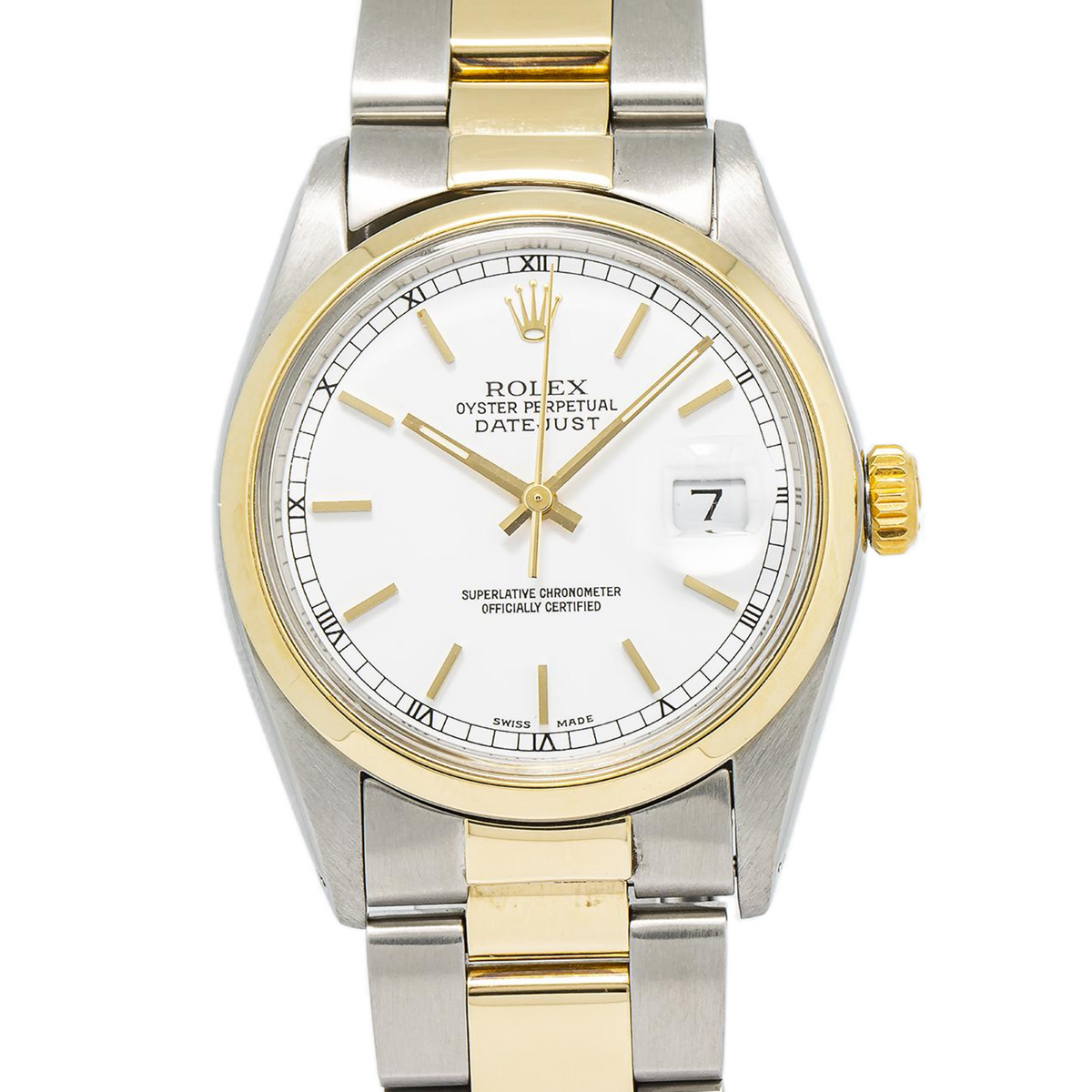 Rolex Datejust 16003 18K Yellow Gold Two Tone Oyster White Dial Auto Unisex 36mm