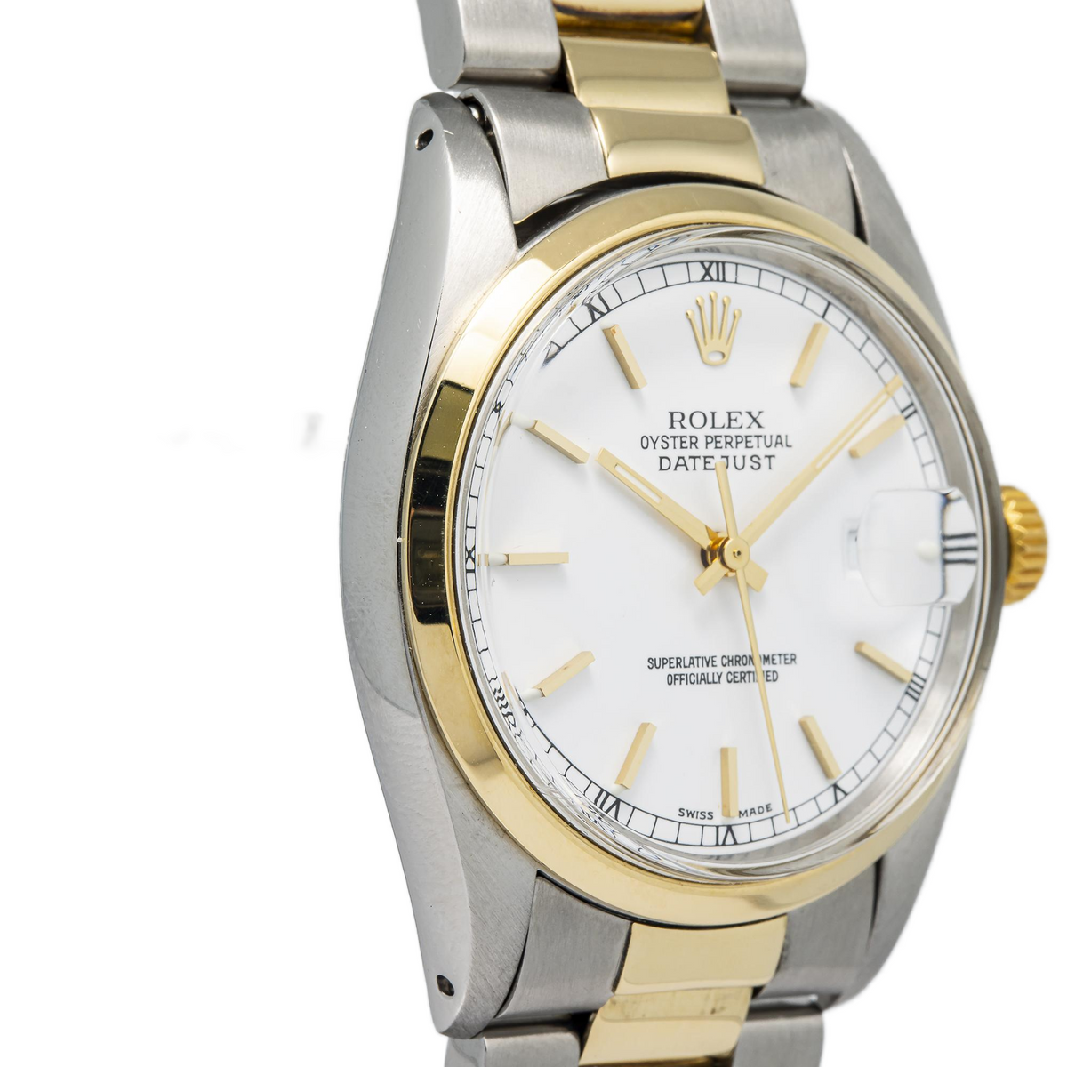 Rolex Datejust 16003 18K Yellow Gold Two Tone Oyster White Dial Auto Unisex 36mm