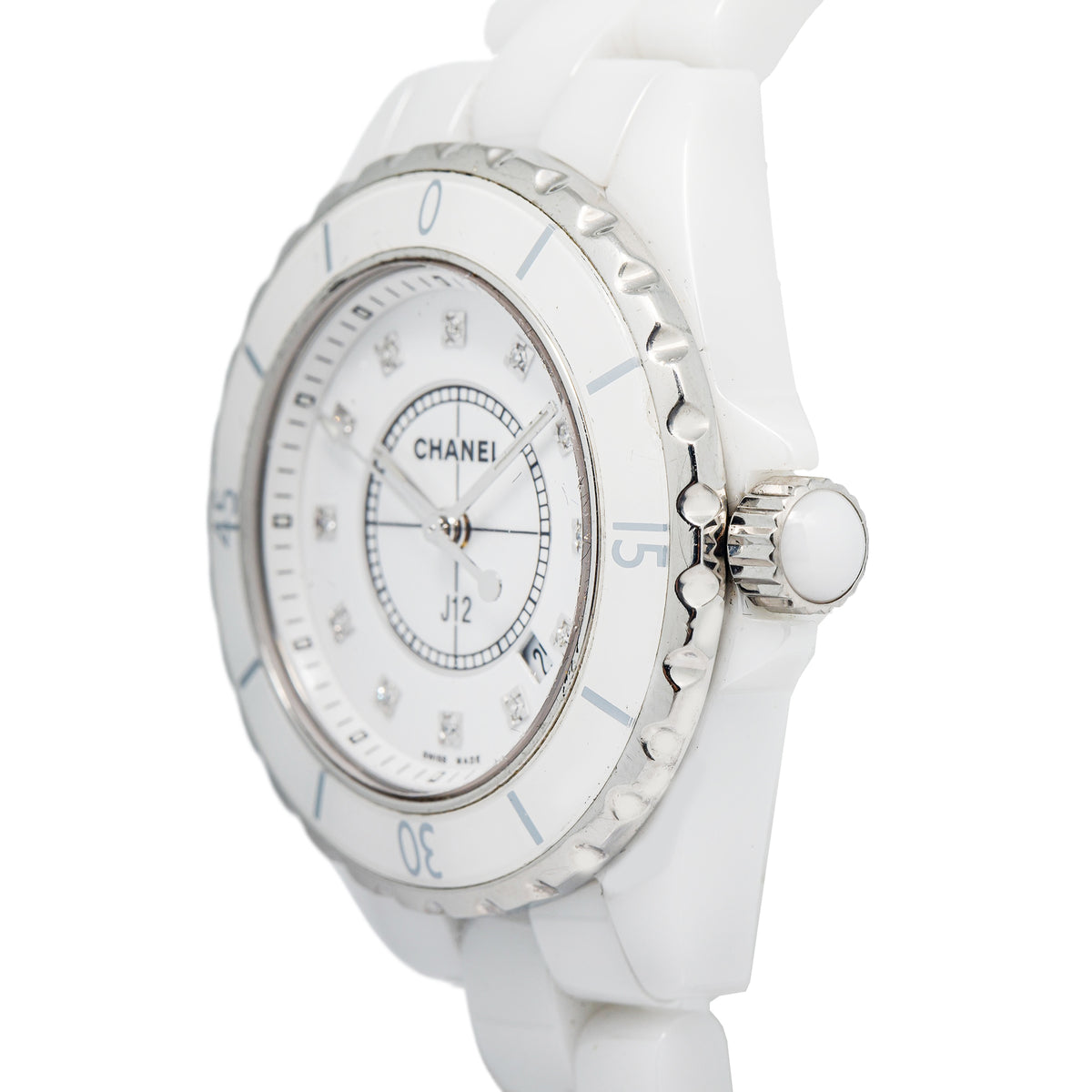 Chanel J12 H1628 White Ceramic Factory Diamond Dial Quartz Ladies Watch 33mm