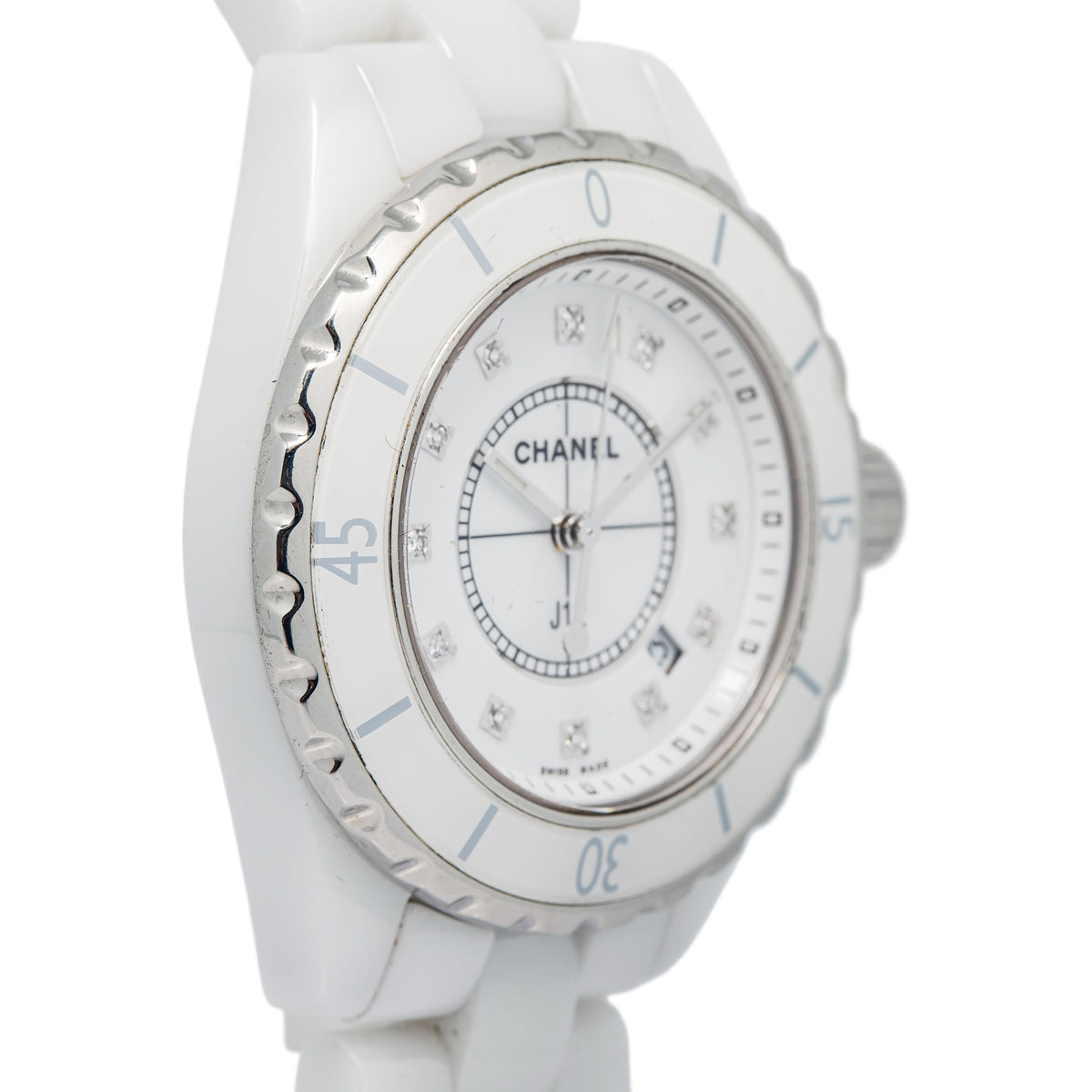 Chanel J12 H1628 White Ceramic Factory Diamond Dial Quartz Ladies Watch 33mm