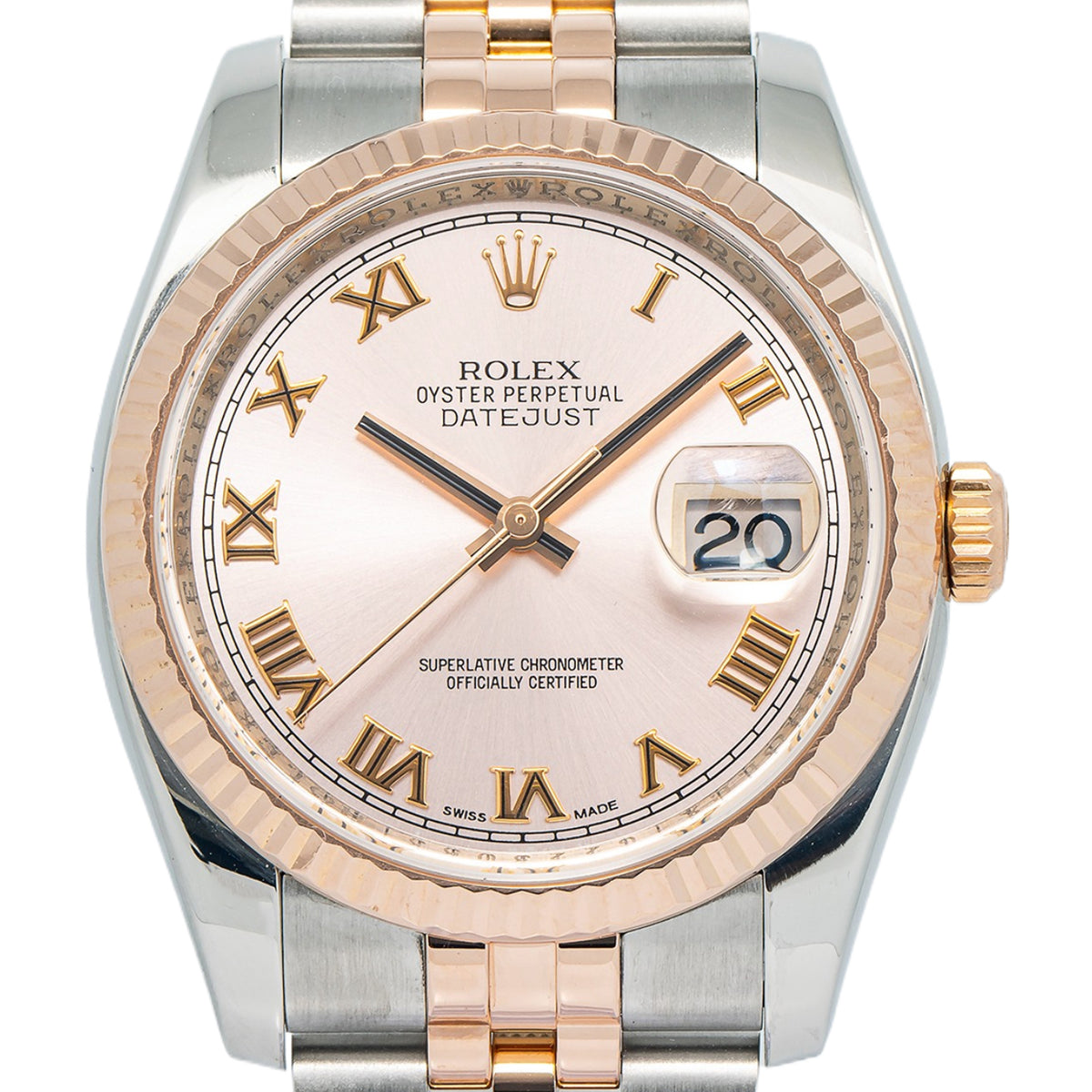 Rolex DateJust 116231 18K Rose Gold Two Tone Jubilee Pink Dial Auto Unisex 36mm