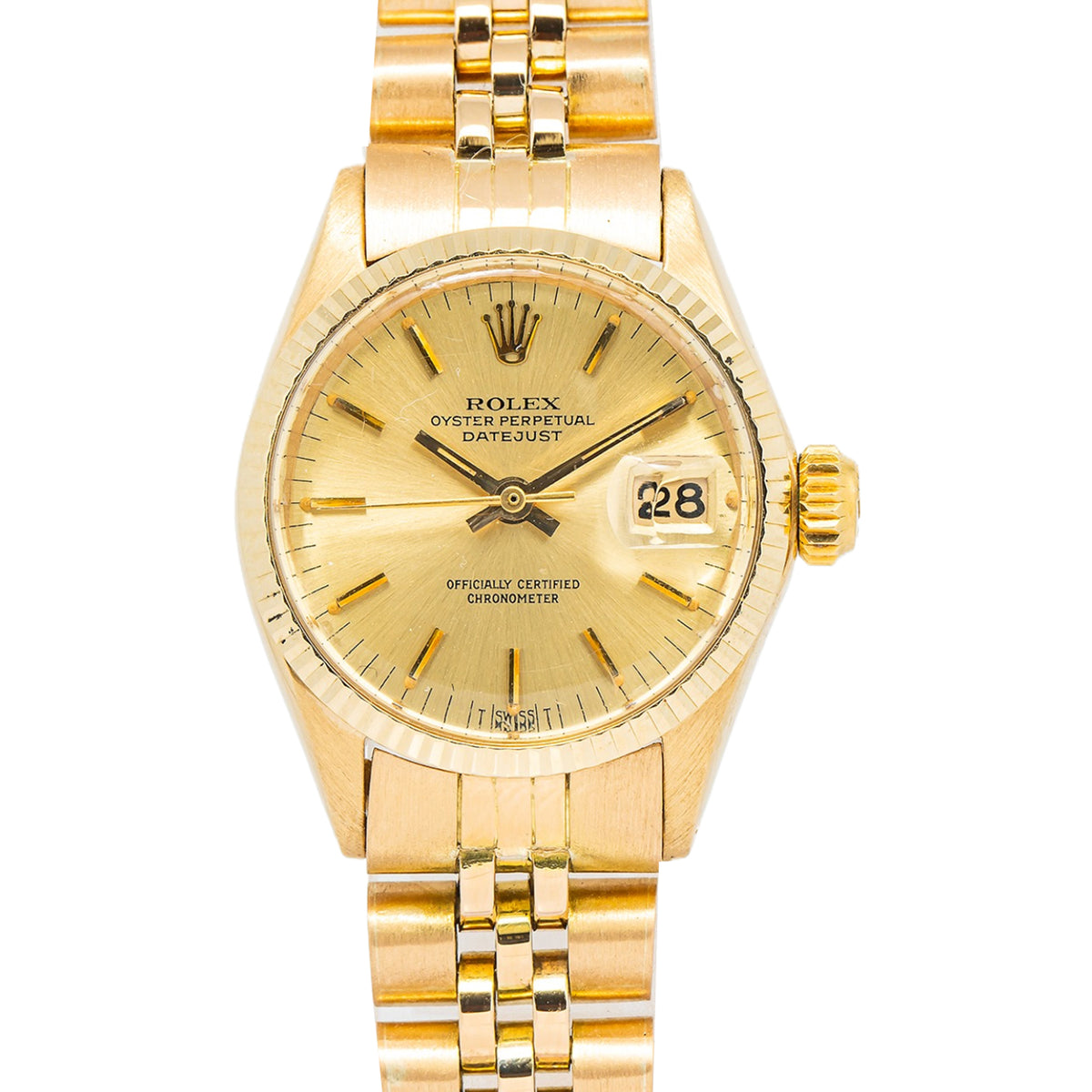 Rolex Datejust 6521 18k YellowGold Jubilee Champagne Dial Auto Ladies Watch 25mm