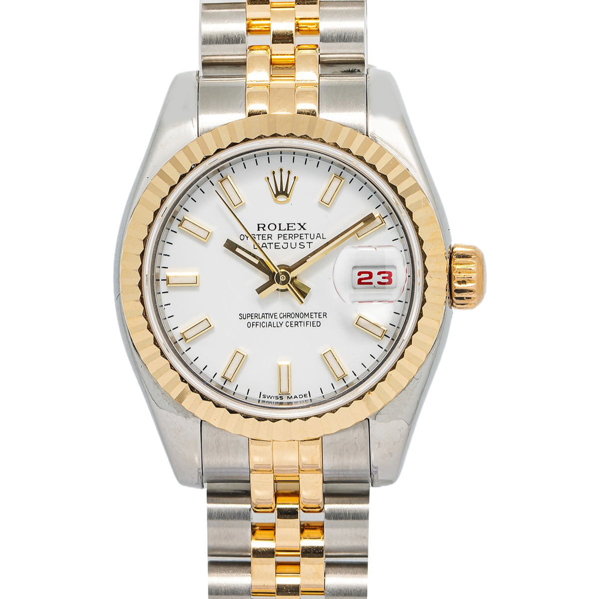 Rolex DateJust 179173 MINT 18K Two Tone Yellow Gold White Dial Ladies Watch 26mm