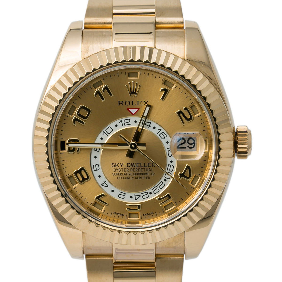 Rolex Sky-Dweller 326938 W/2018 Card 18K Yellow Gold Champagne Dial Auto 42mm