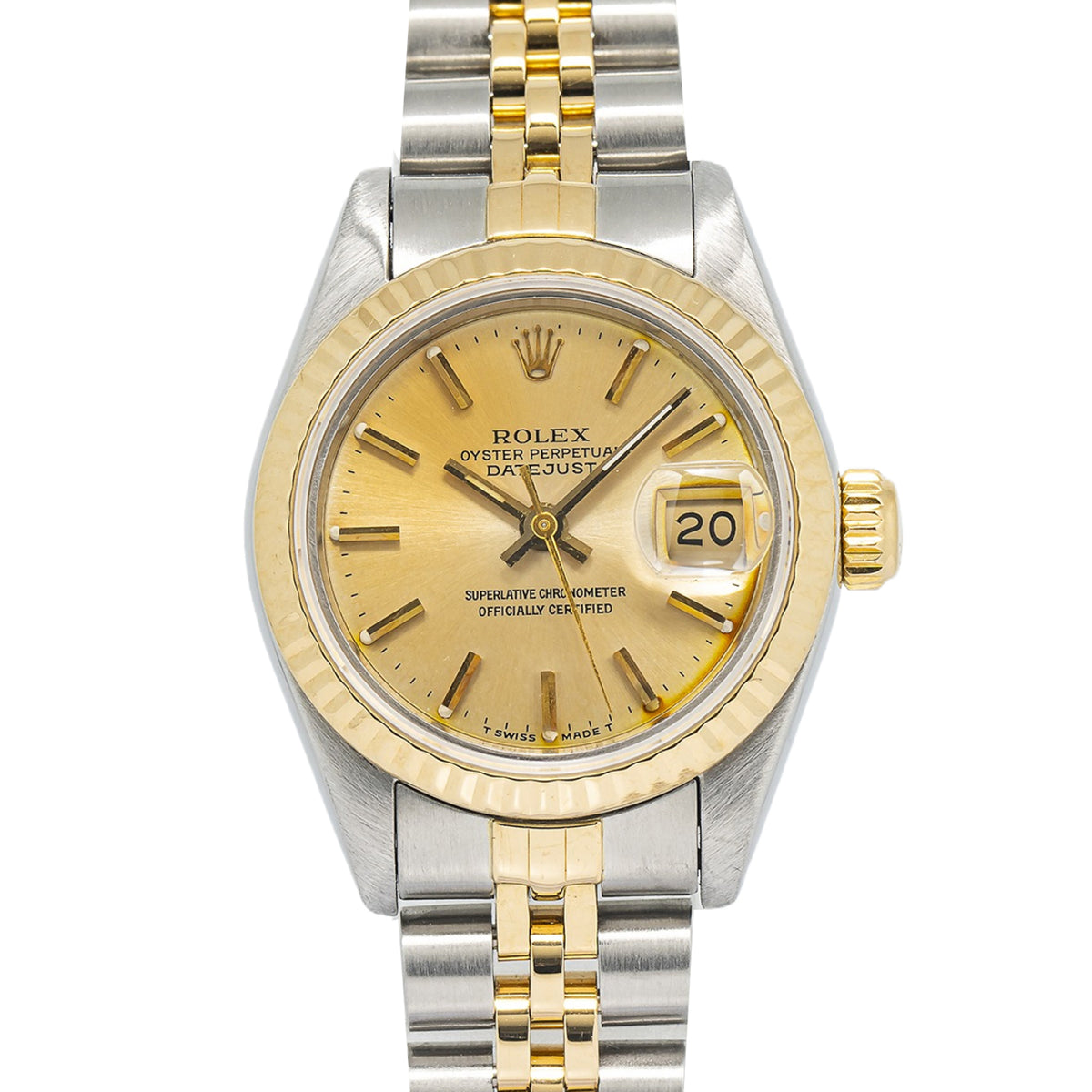 Rolex DateJust 69173 18K YG SS Two Tone Jubilee Champagne Dial Auto Lady 26mm