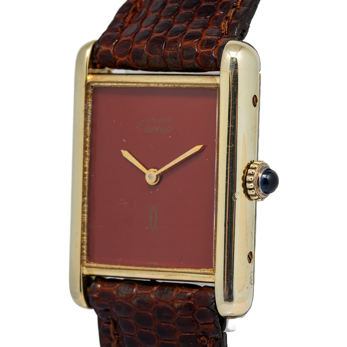 Cartier Tank Vermeil RARE Vintage 925 Gold Plated Red Dial Manual Watch 24x31mm