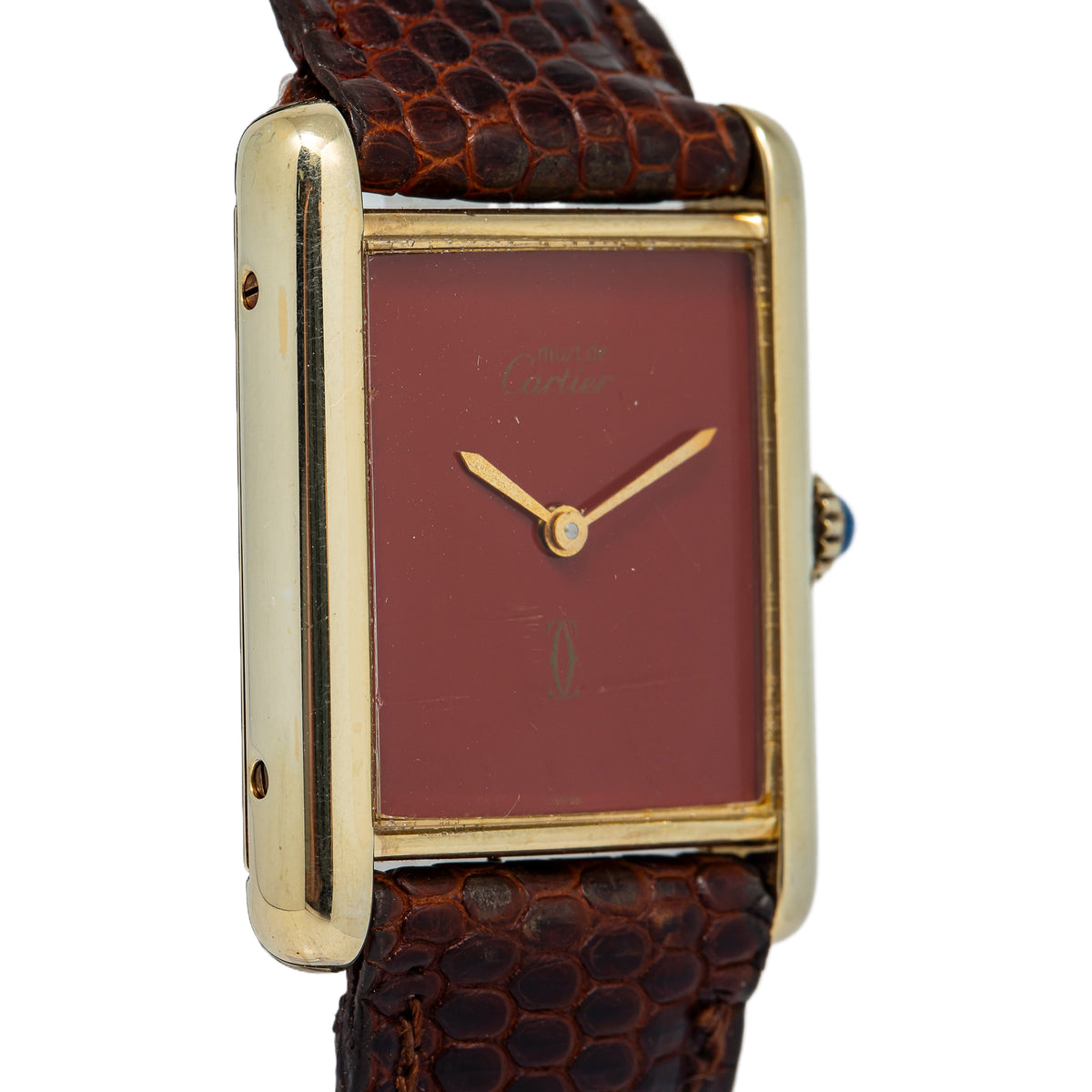 Cartier Tank Vermeil RARE Vintage 925 Gold Plated Red Dial Manual Watch 24x31mm