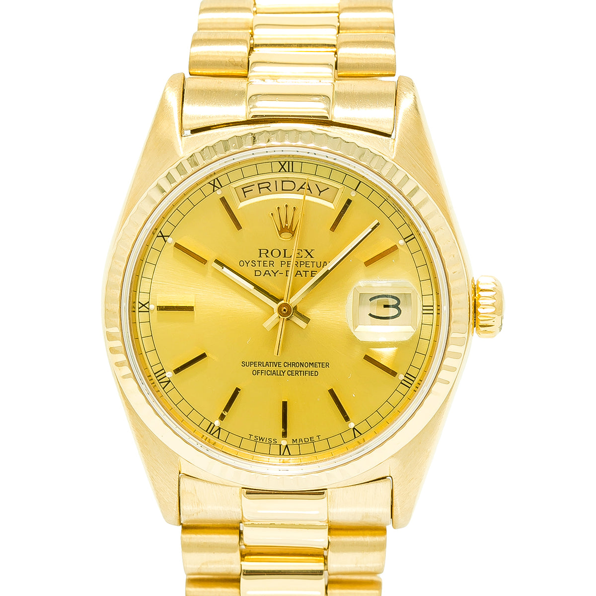 Rolex Day-Date 18038 18K Yellow Gold President Champagne Dial  Auto Unisex 36mm