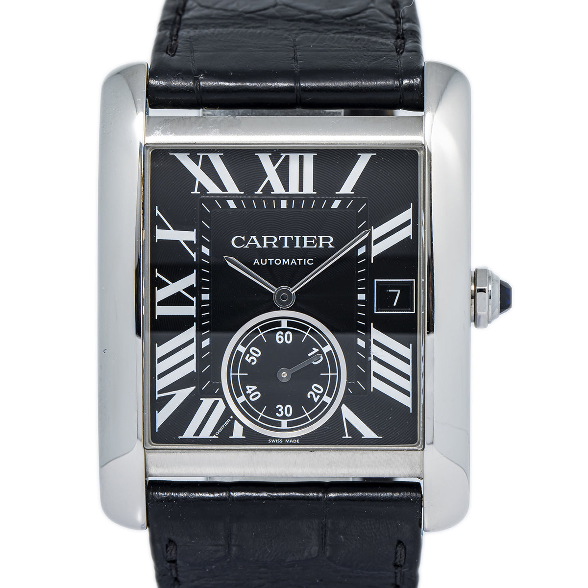 Cartier Tank MC 3589 W5330004 Stainless Black Dial Automatic Men's Watch 34mm