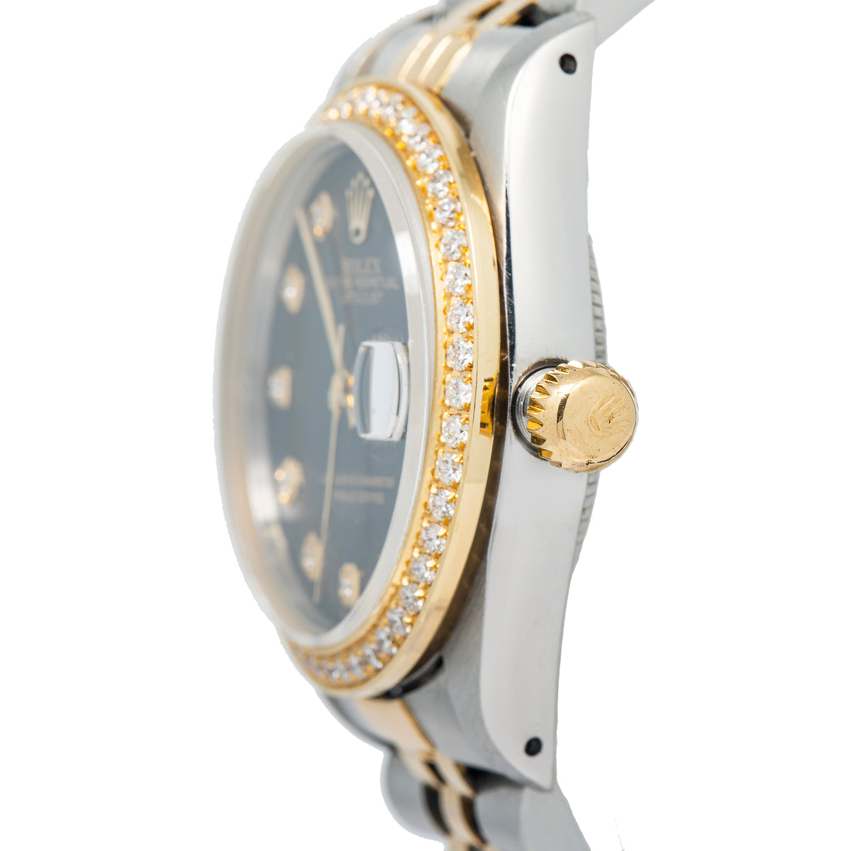 Rolex DateJust 68273 18KYG Two Tone Jubilee Black Diamond Dial Auto Midsize 31mm