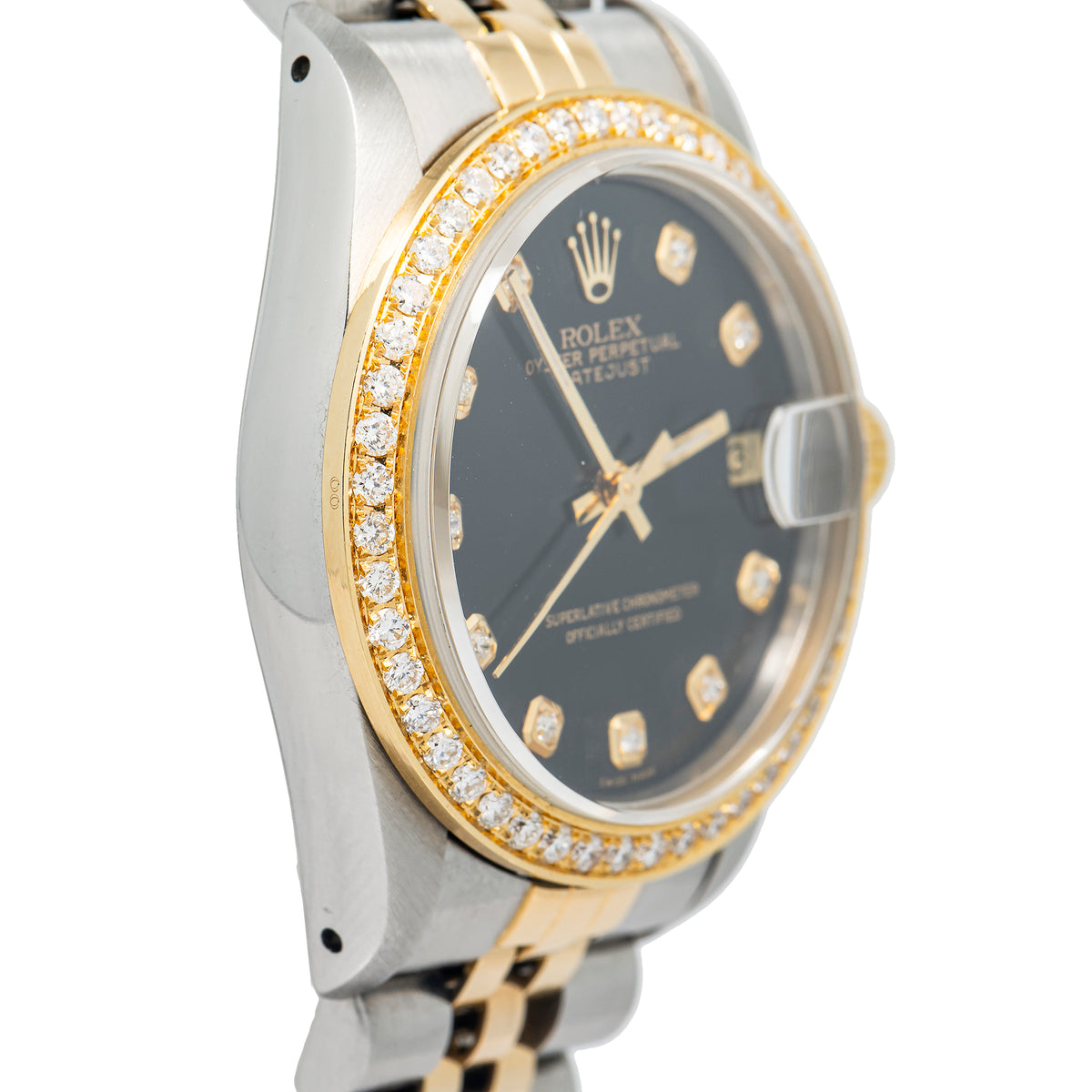 Rolex DateJust 68273 18KYG Two Tone Jubilee Black Diamond Dial Auto Midsize 31mm