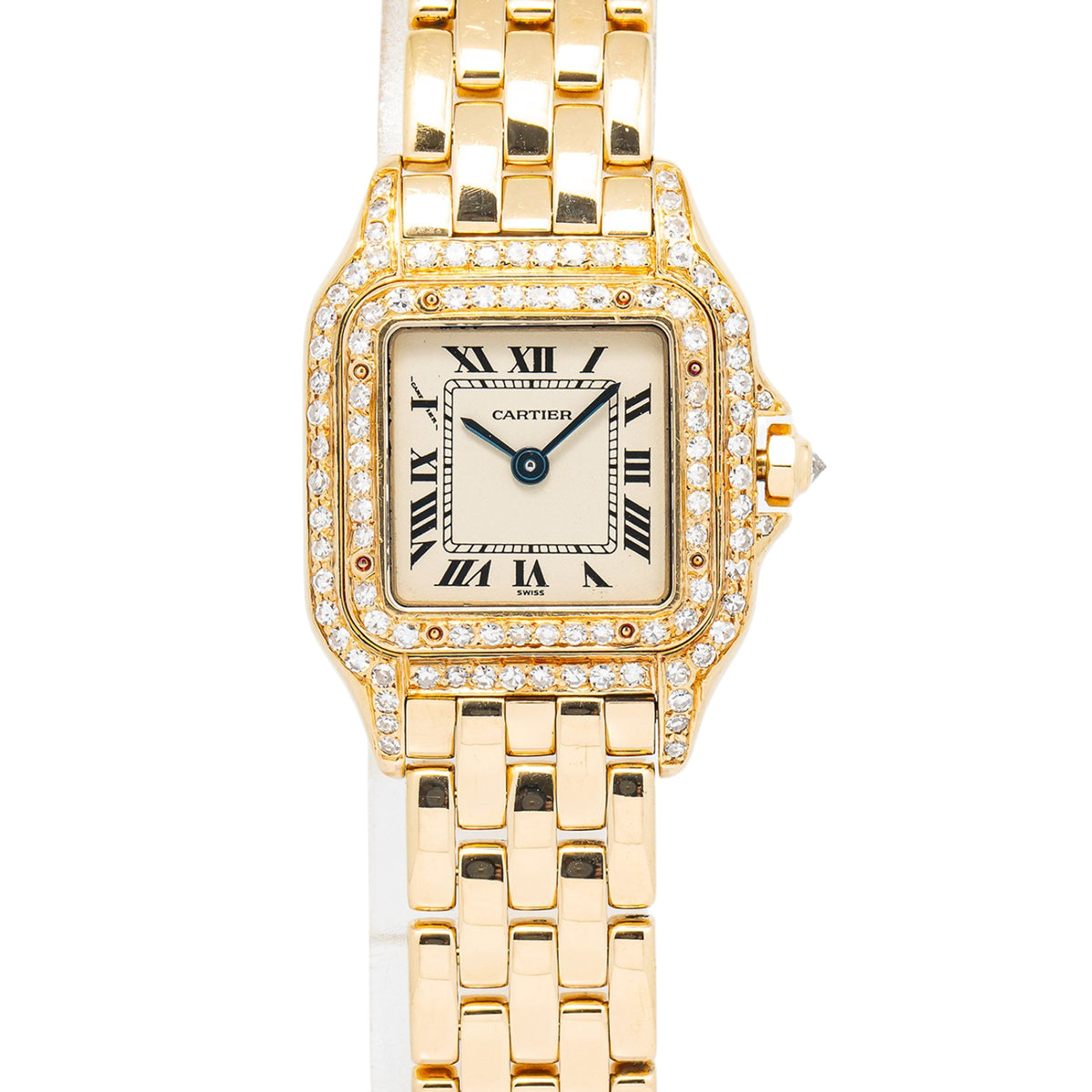 Cartier Panthere 18k Yellow Gold Double Row Diamond Quartz Ladies Watch 22mm