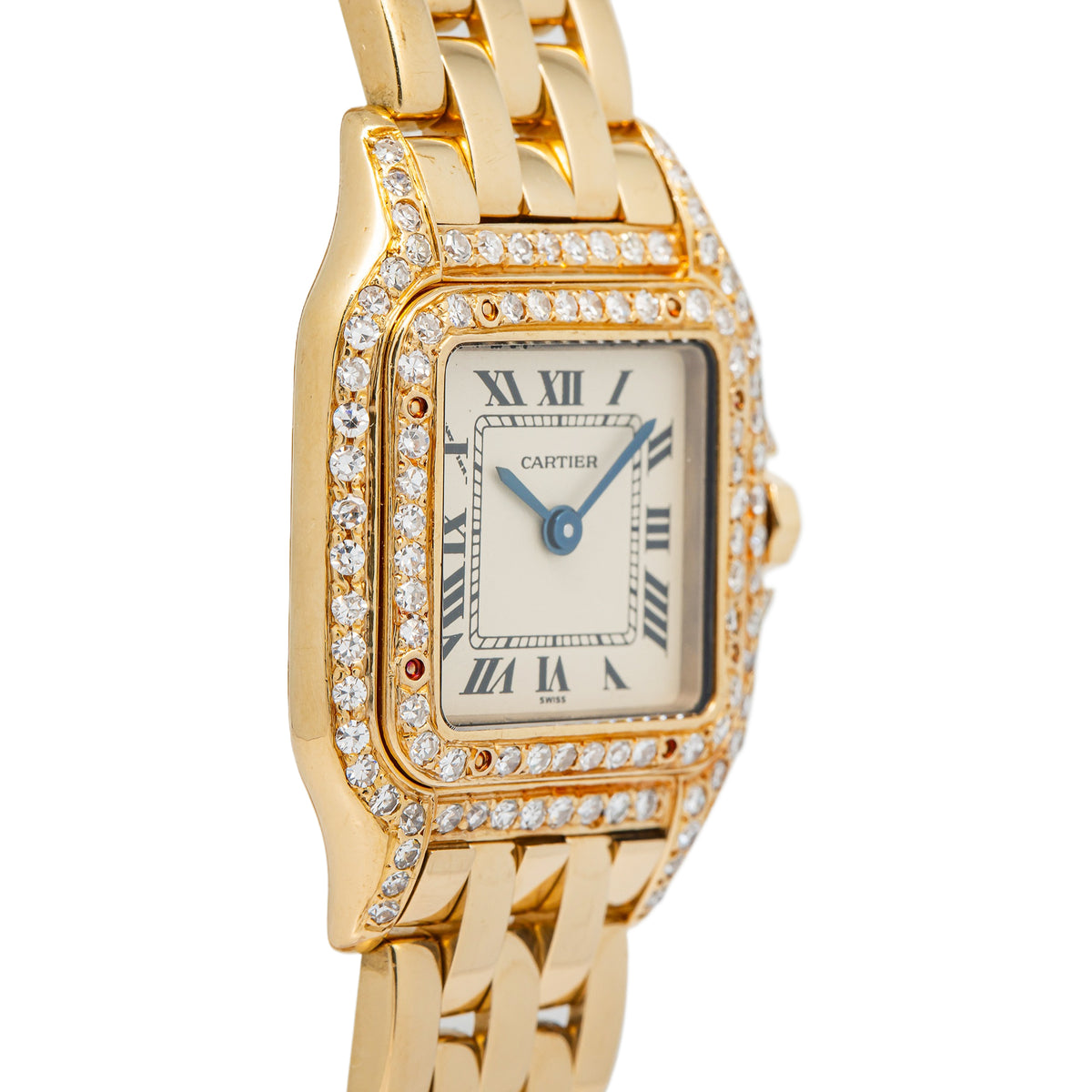 Cartier Panthere 18k Yellow Gold Double Row Diamond Quartz Ladies Watch 22mm