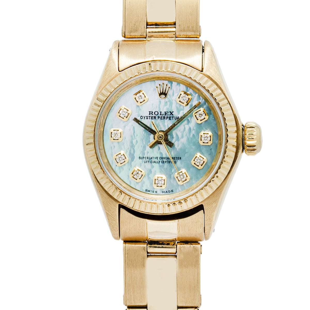 Rolex Oyster Perpetual 6615 18K Yellow Mother of Pearl Diamond Dial Auto 24mm