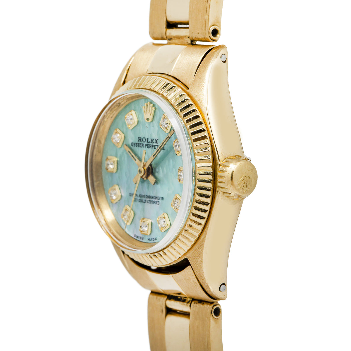 Rolex Oyster Perpetual 6615 18K Yellow Mother of Pearl Diamond Dial Auto 24mm