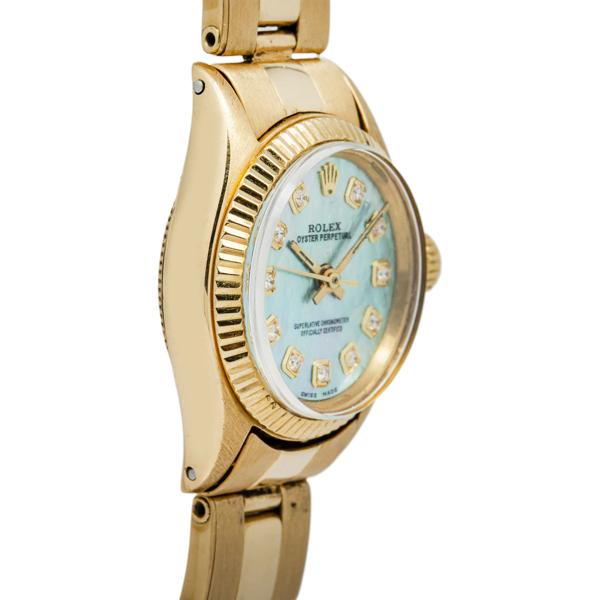 Rolex Oyster Perpetual 6615 18K Yellow Mother of Pearl Diamond Dial Auto 24mm