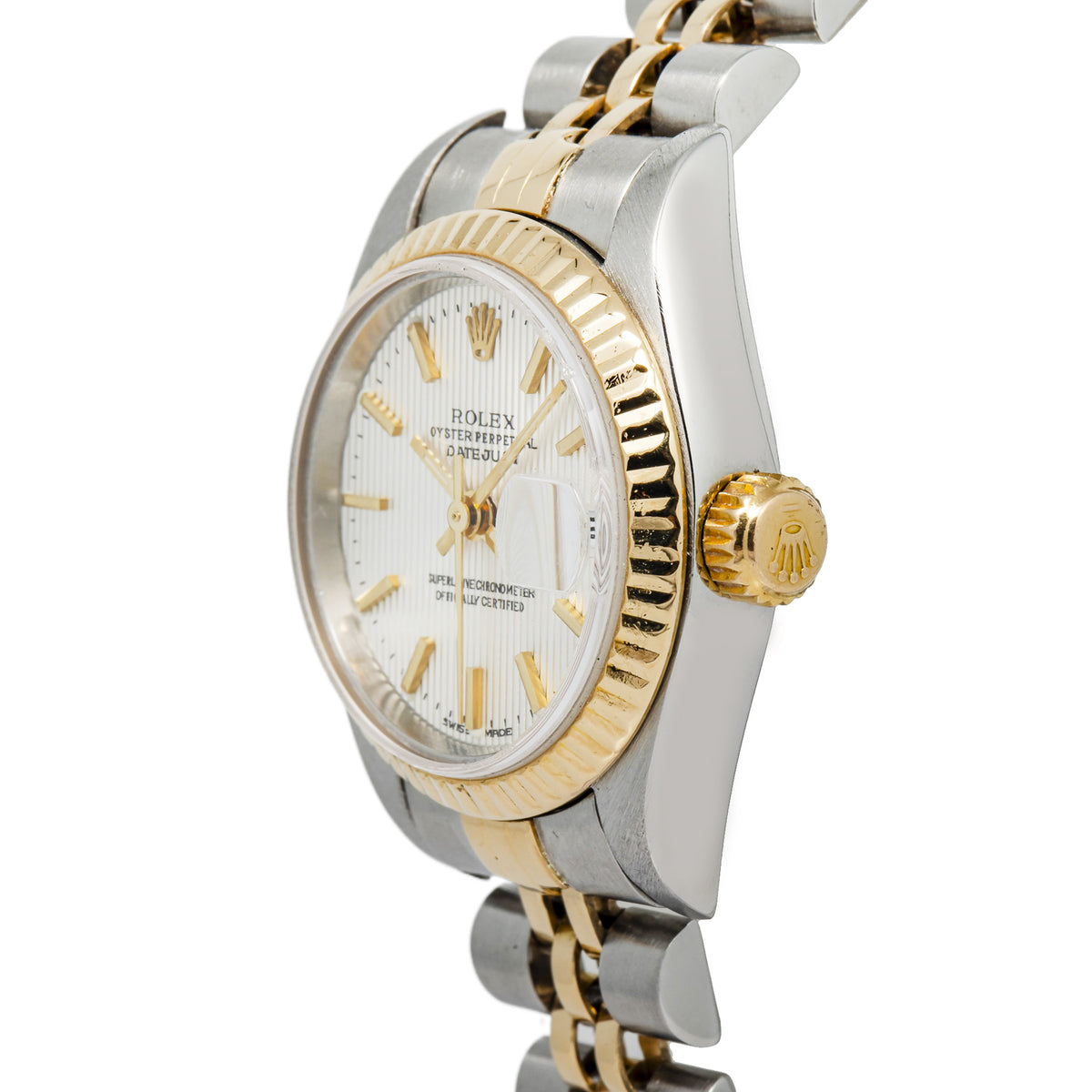 Rolex DateJust 79173 18K YG Steel TwoTone Jubilee Silver Tapestry Dial Auto 26mm