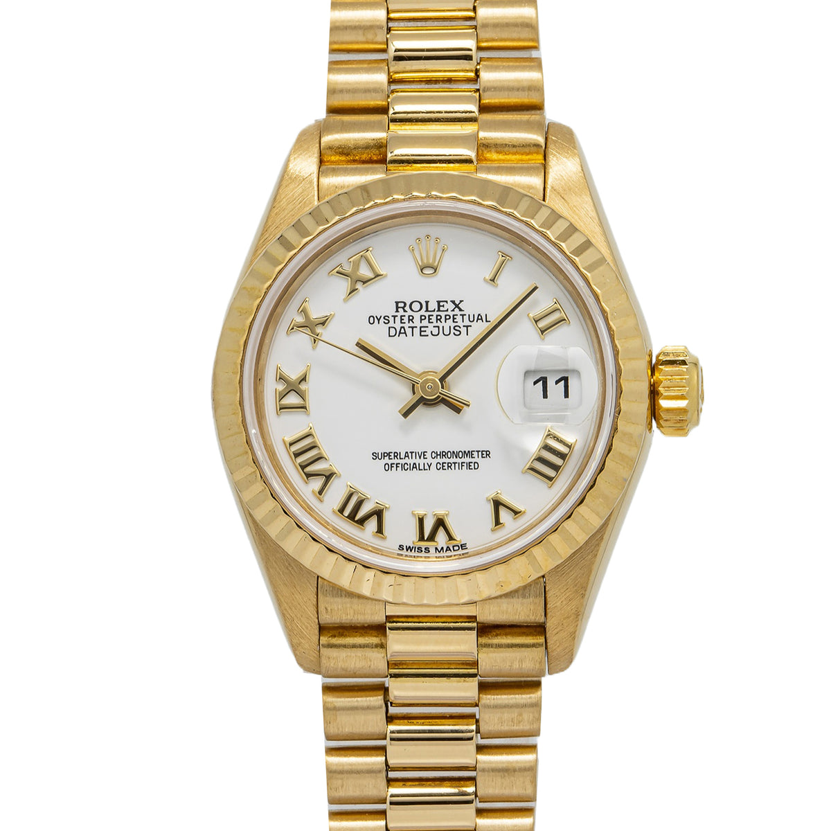 Rolex DateJust 69178 18K Yellow Gold President White Dial Auto Ladies Watch 26mm