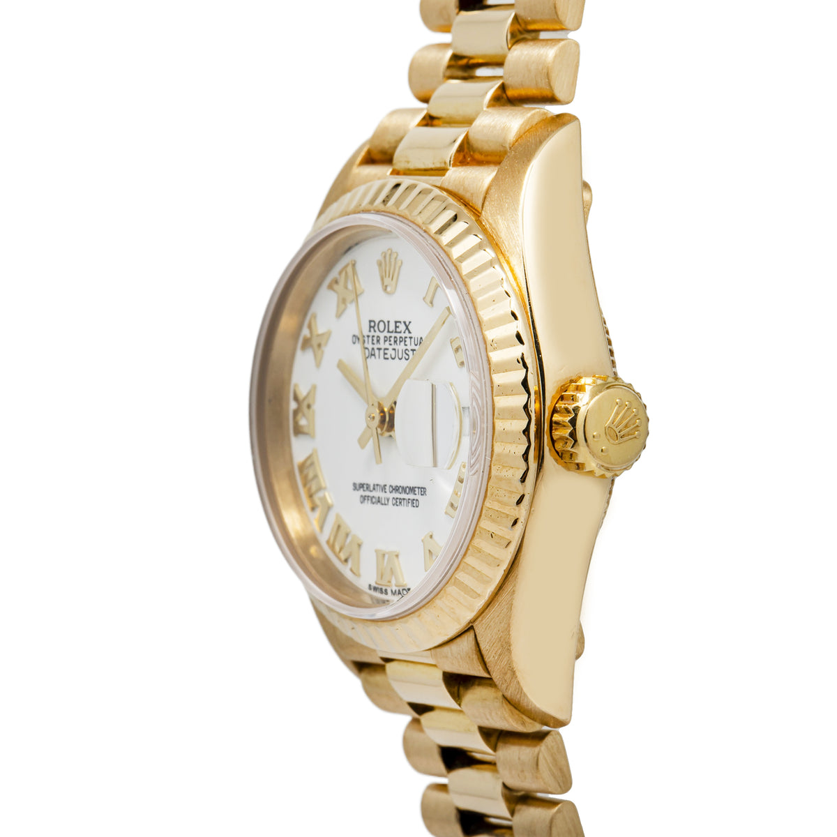 Rolex DateJust 69178 18K Yellow Gold President White Dial Auto Ladies Watch 26mm