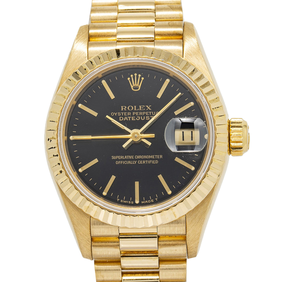 Rolex DateJust 69178 18K Yellow Gold President Black Dial Auto Ladies Watch 26mm