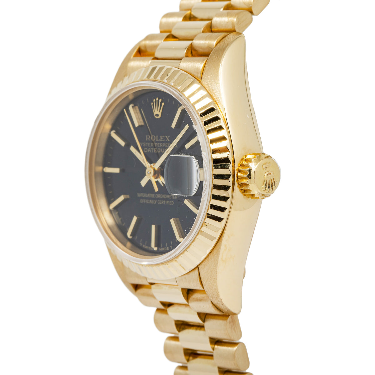 Rolex DateJust 69178 18K Yellow Gold President Black Dial Auto Ladies Watch 26mm